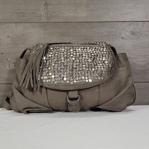 Cut & Paste for Anthropologie Studded Gray Leather Shoulder Bag